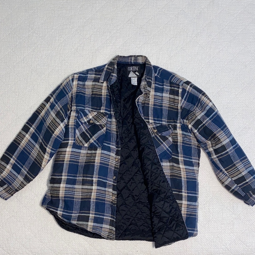 Blue Plaid Quilted insulated Shirt Jacket vintage xl